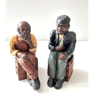 John Pleasants Pecan Shell Resin Figures 2 African American Old Men 1974 Carved